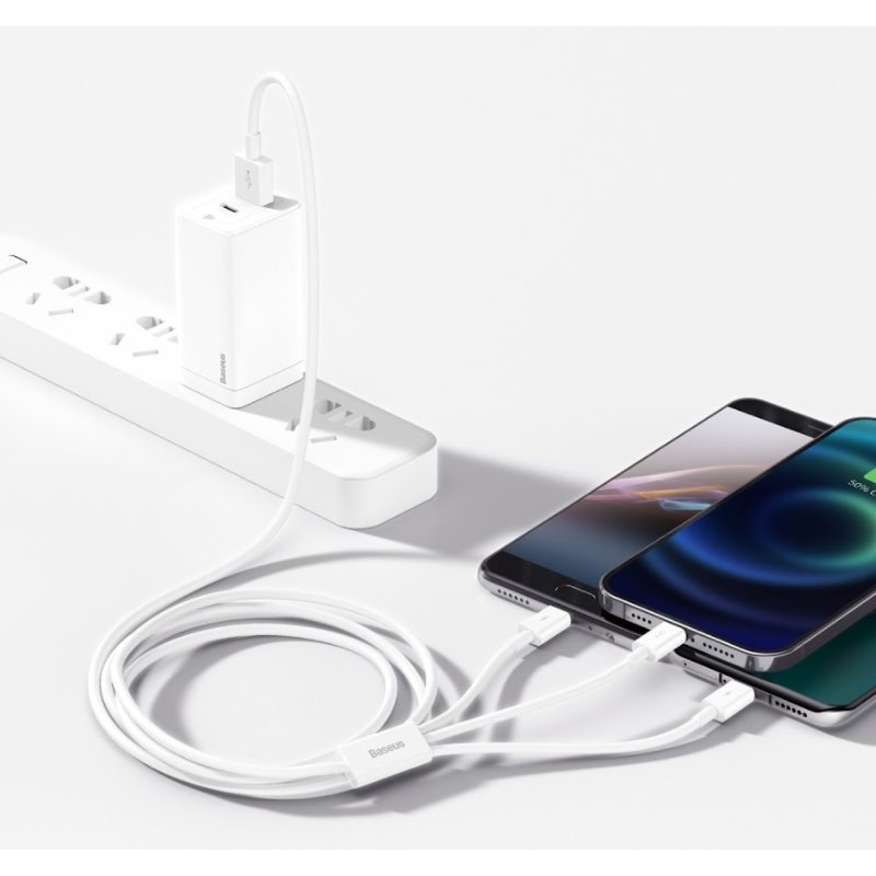 Baseus CAMLTYS-02 Superior Fast Charging Dátový Kábel 3v1 USB-C, Lightning, MicroUSB 1.5m White