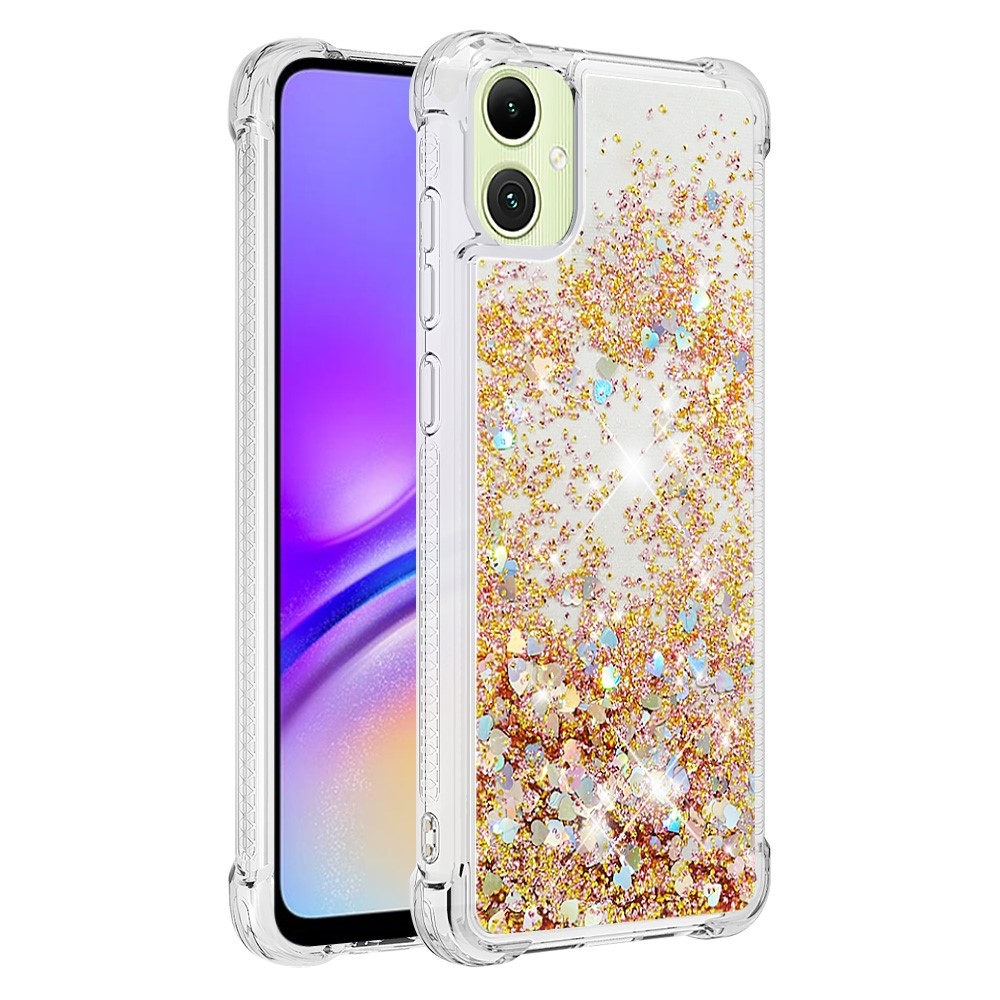 Glitter presýpacie gélový obal na Samsung Galaxy A06 4G - zlatý/srdiečka