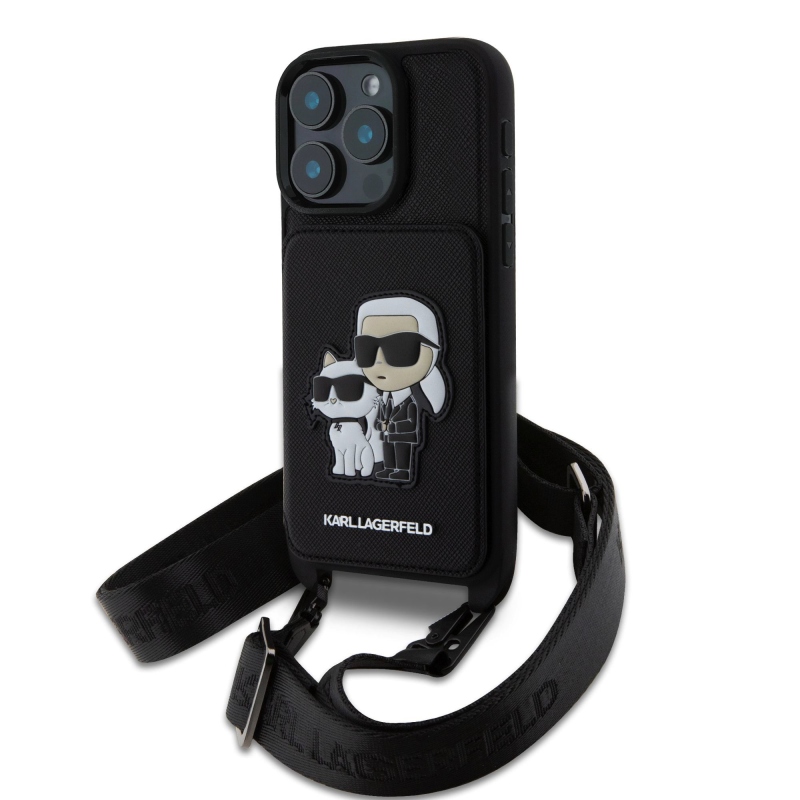 Karl Lagerfeld Saffiano Crossbody Popruh Karl and Choupette Kryt pre iPhone 16 Pro Max Black