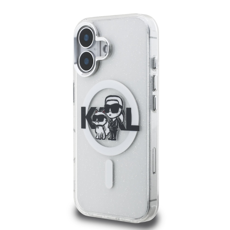 Karl Lagerfeld IML Glitter Karl and Choupette Sketch MagSafe Zadný Kryt pre iPhone 16 Transparent