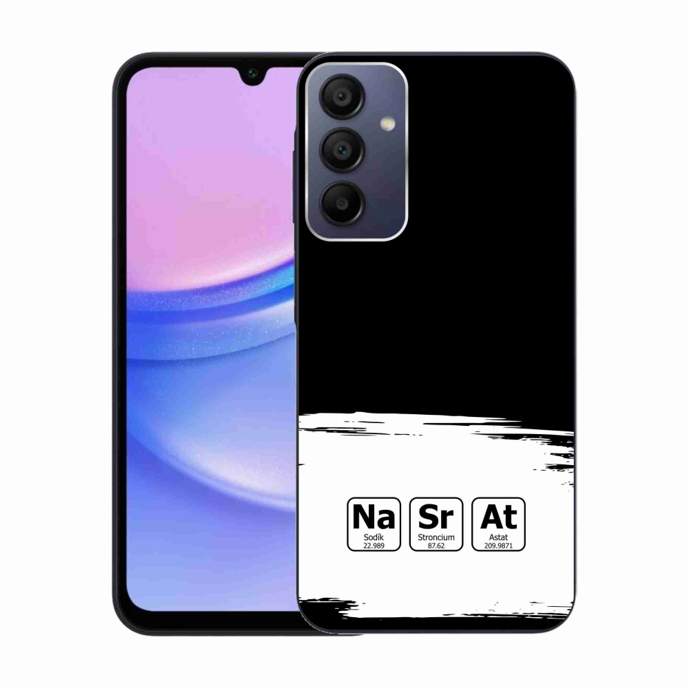 Gélový kryt mmCase na Samsung Galaxy A15 4G/5G - chemické prvky bieločierne pozadie