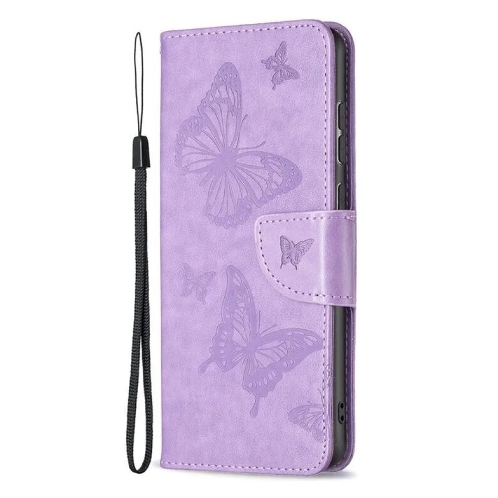 Butterfly PU kožené peňaženkové púzdro na mobil Samsung Galaxy Note 10 Plus - fialové