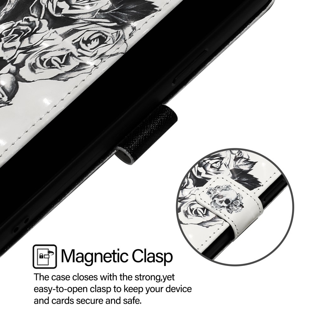 Patte knižkové puzdro na Samsung Galaxy M55 5G - lebka a ruža