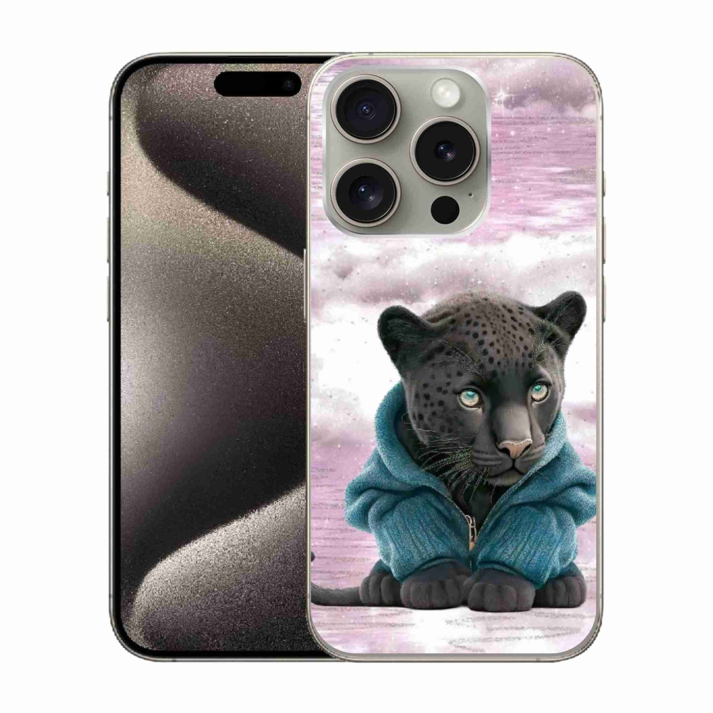 Gélový kryt mmCase na iPhone 15 Pro - čierny panter vo svetri