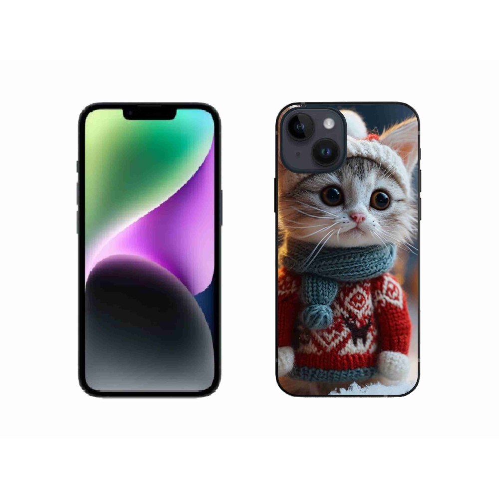 Gélový kryt mmCase na iPhone 14 - mačiatko vo svetri