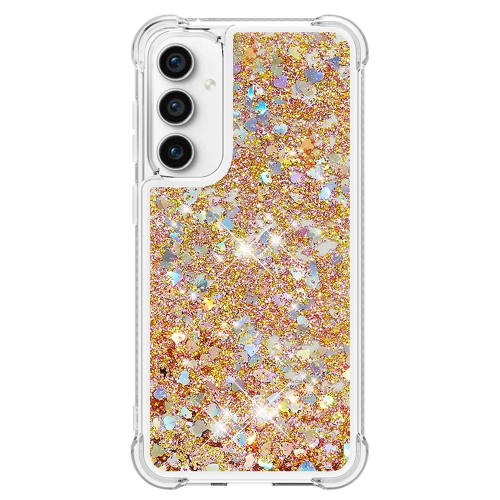 Glitter gélový presýpací obal na Samsung Galaxy S23 FE - zlatý/srdiečka