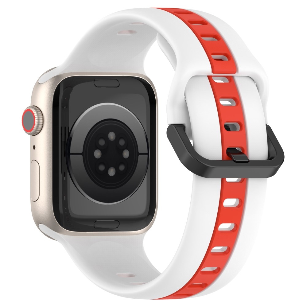 Strap silikónový remienok na Apple Watch Ultra/Ultra 2 49mm/SE/SE 2022/2023 44mm/9/8/7 45mm/6/5/4 44mm/3/2/1 42 mm - biely/červený