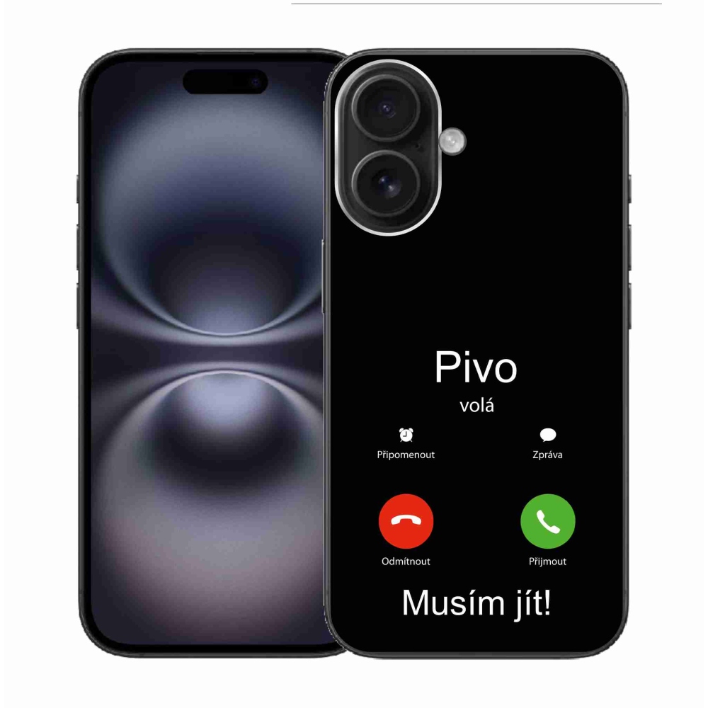 Gélový kryt mmCase na iPhone 16 - pivo volá čierne pozadie