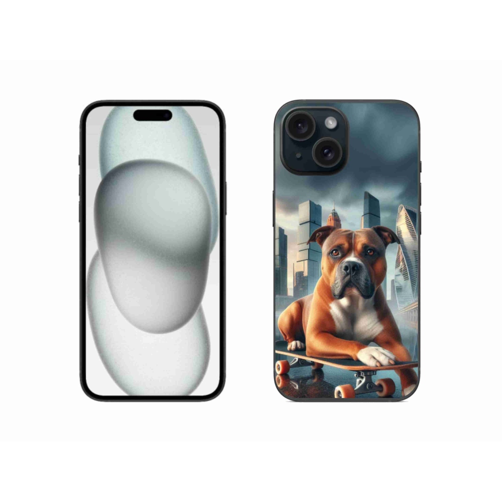 Gélový kryt mmCase na iPhone 15 - pes na skateboarde