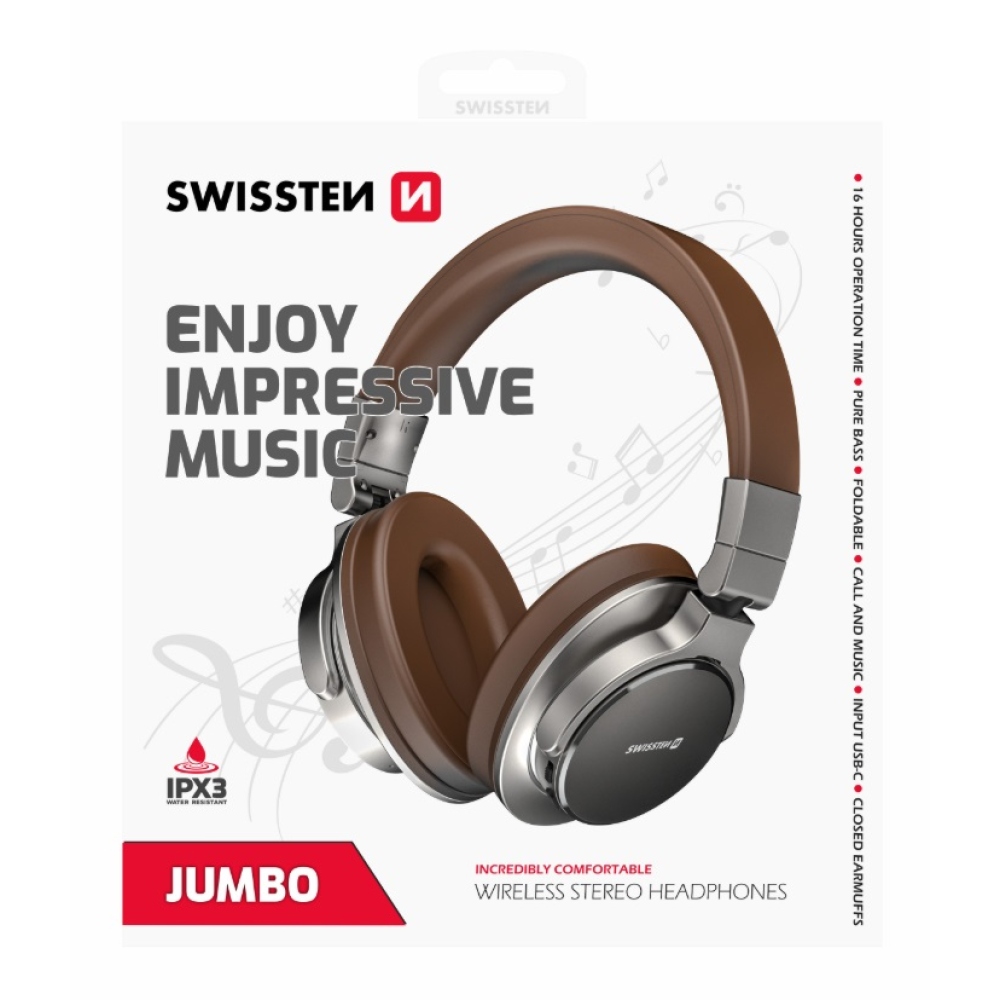 Bezdrôtové slúchadlá Swissten Jumbo Bluetooth - strieborné/hnedé