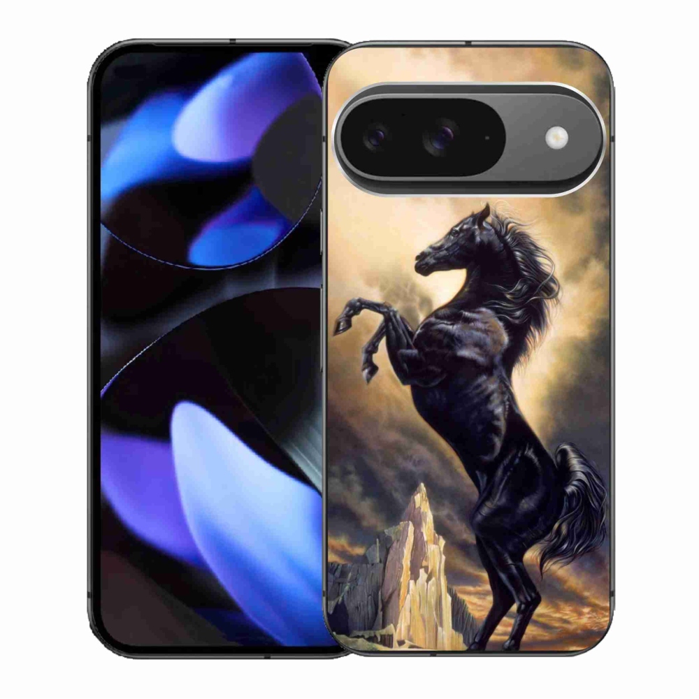 Gélový kryt mmCase na Google Pixel 9/9 Pro - čierny kreslený kôň
