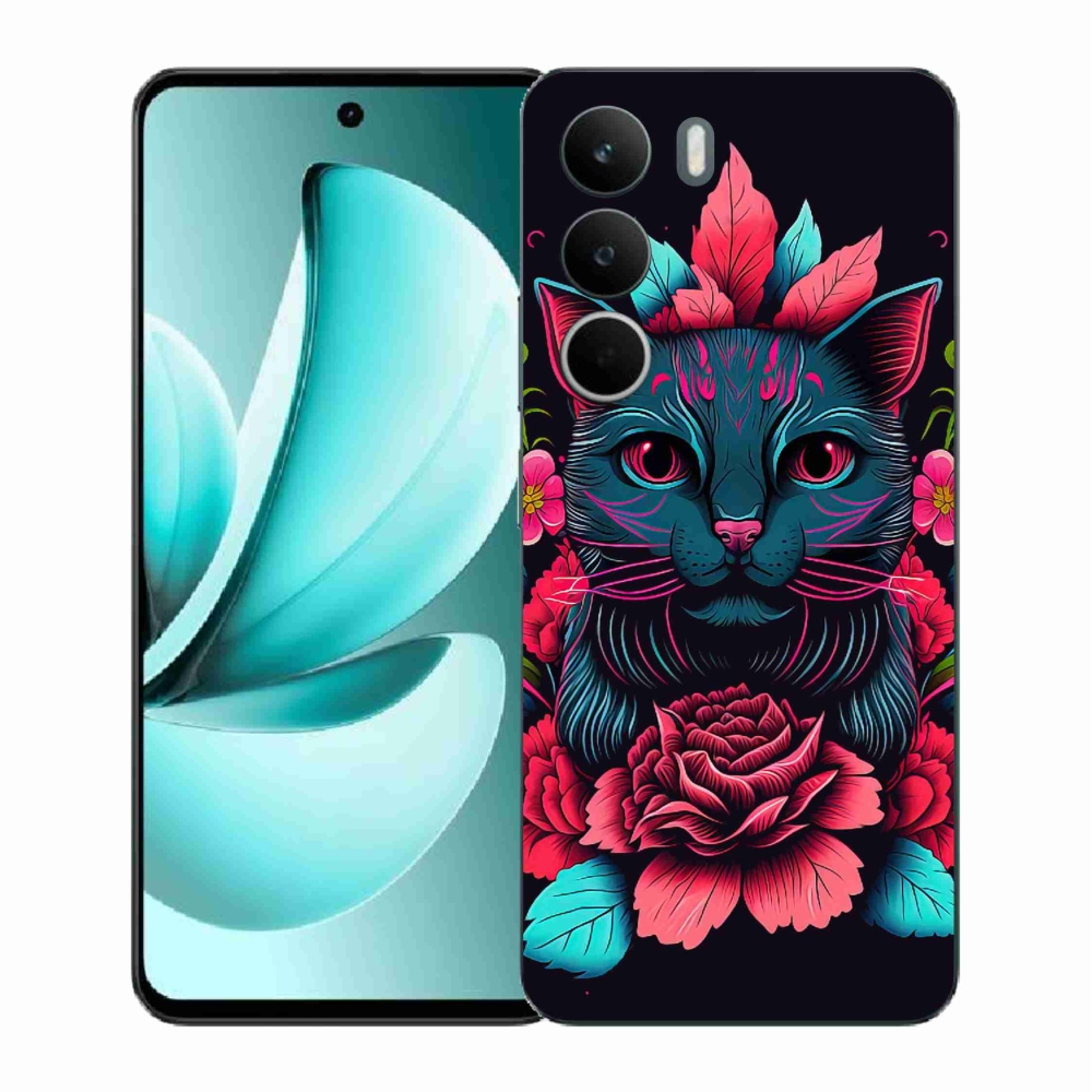Gélový kryt mmCase na Realme C71 - kvety a mačka