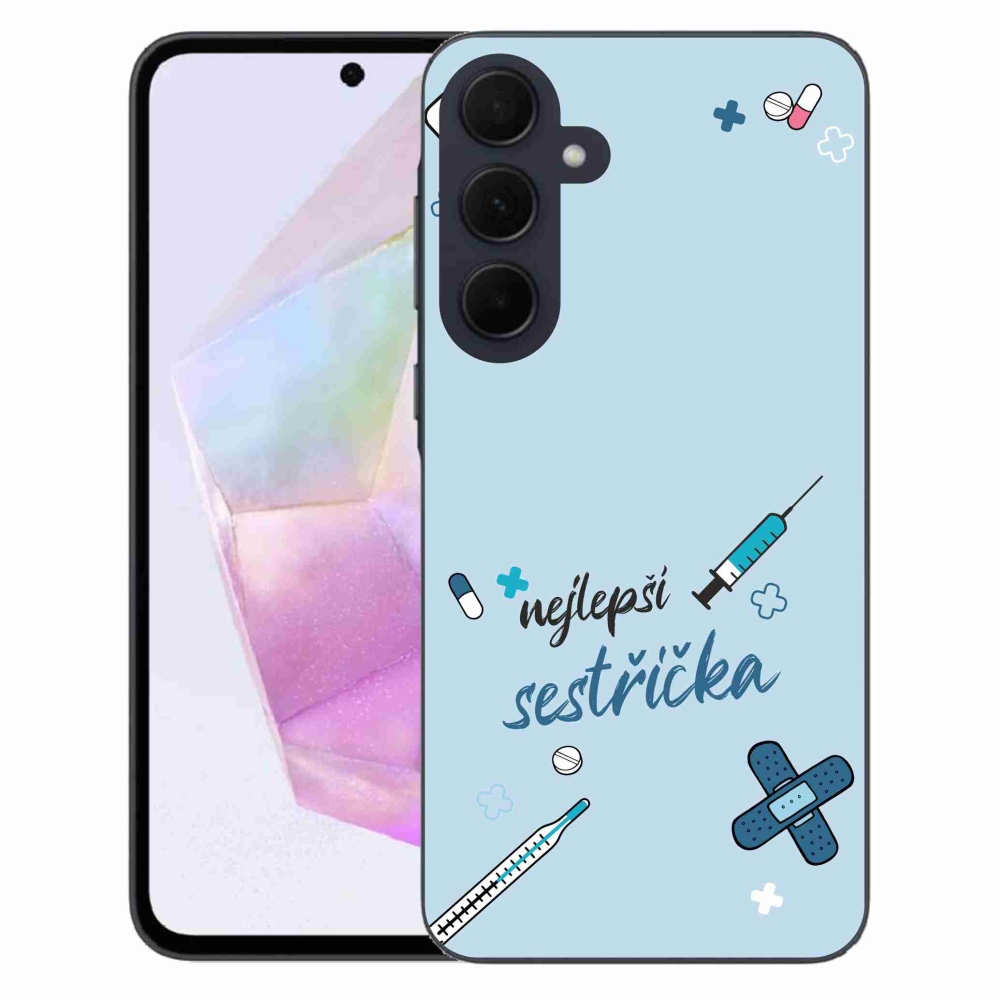 Gélový kryt mmCase na Samsung Galaxy A35 5G - najlepšia sestrička modré pozadie