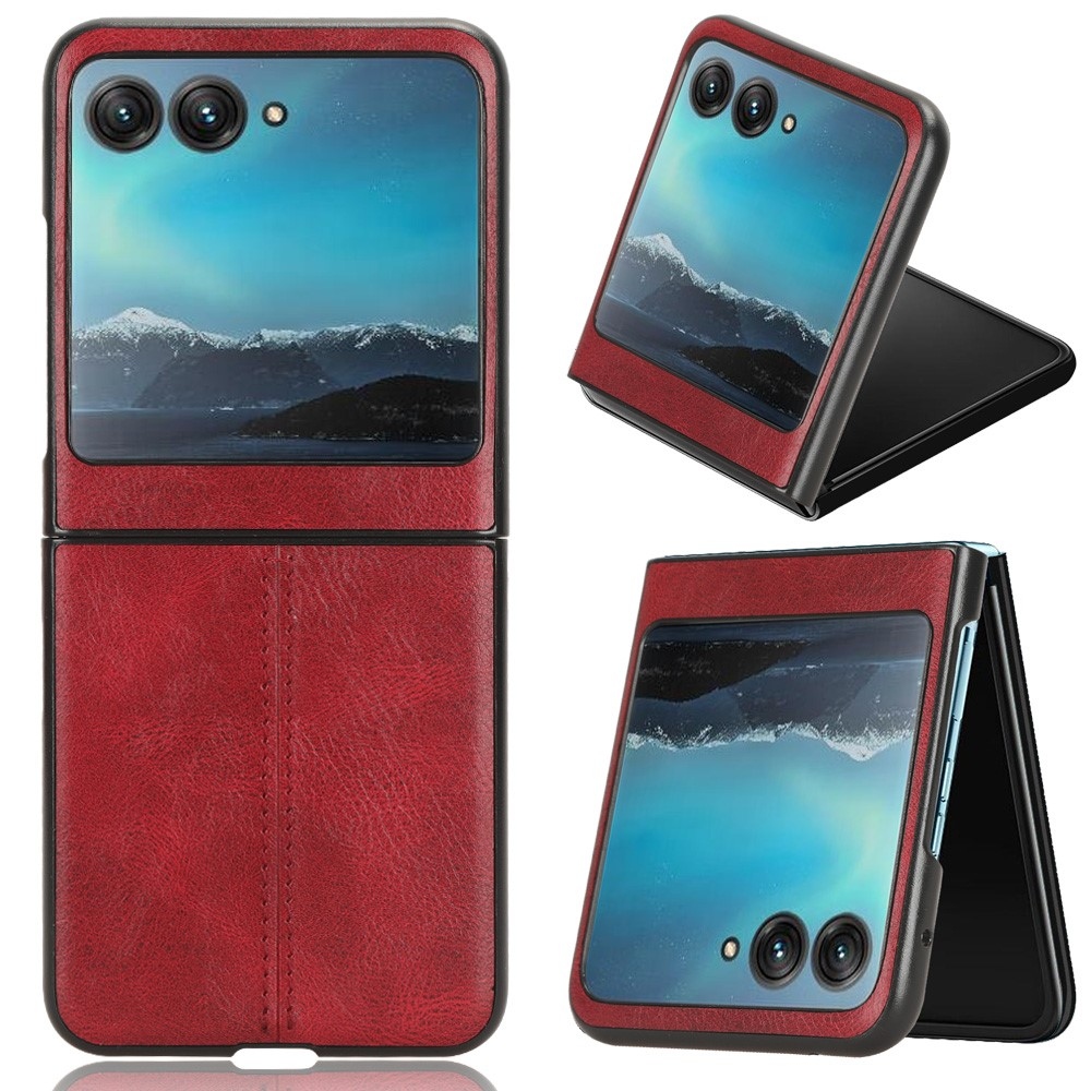 Vintages plastový kryt s umelou kožou na Motorola Razr 40 Ultra 5G - červený