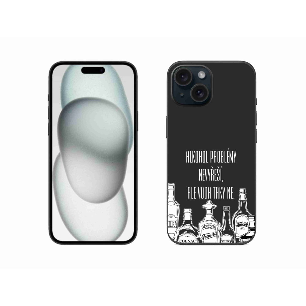 Gélový kryt mmCase na iPhone 15 - vtipný text čierne pozadie
