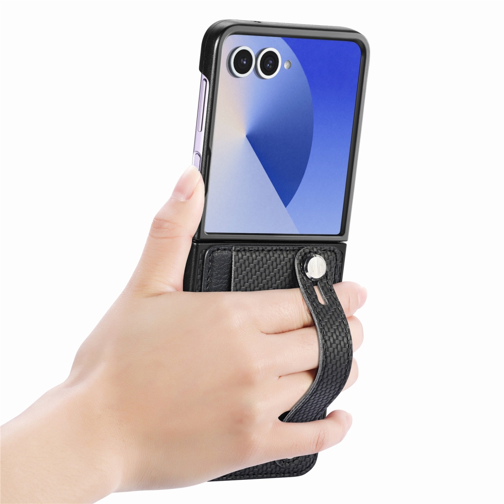 Wrisat plastový kryt s umelou kožou na Samsung Galaxy Z Flip7 5G - čierny