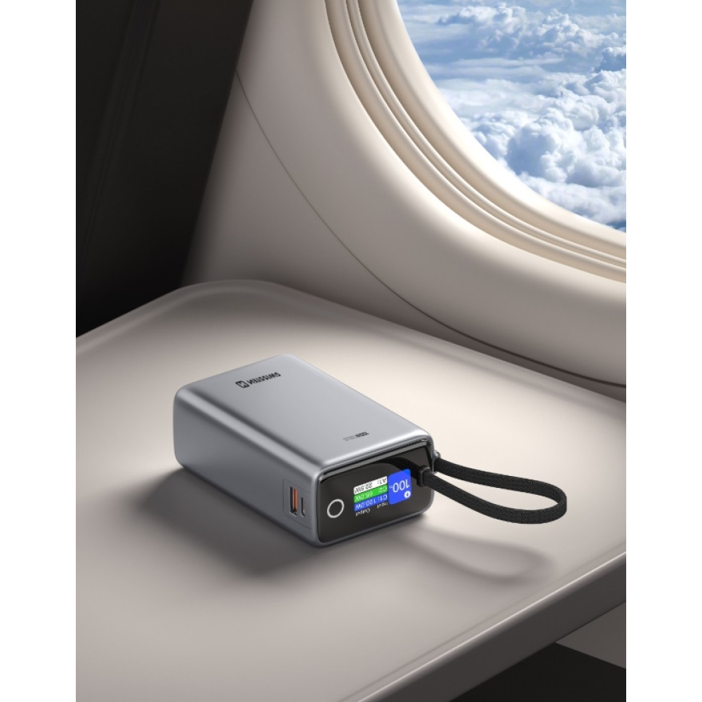 Swissten cestovná powerbanka 25000 mAh (96.25Wh) 100 W s integrovaným káblom USB-C - šedá