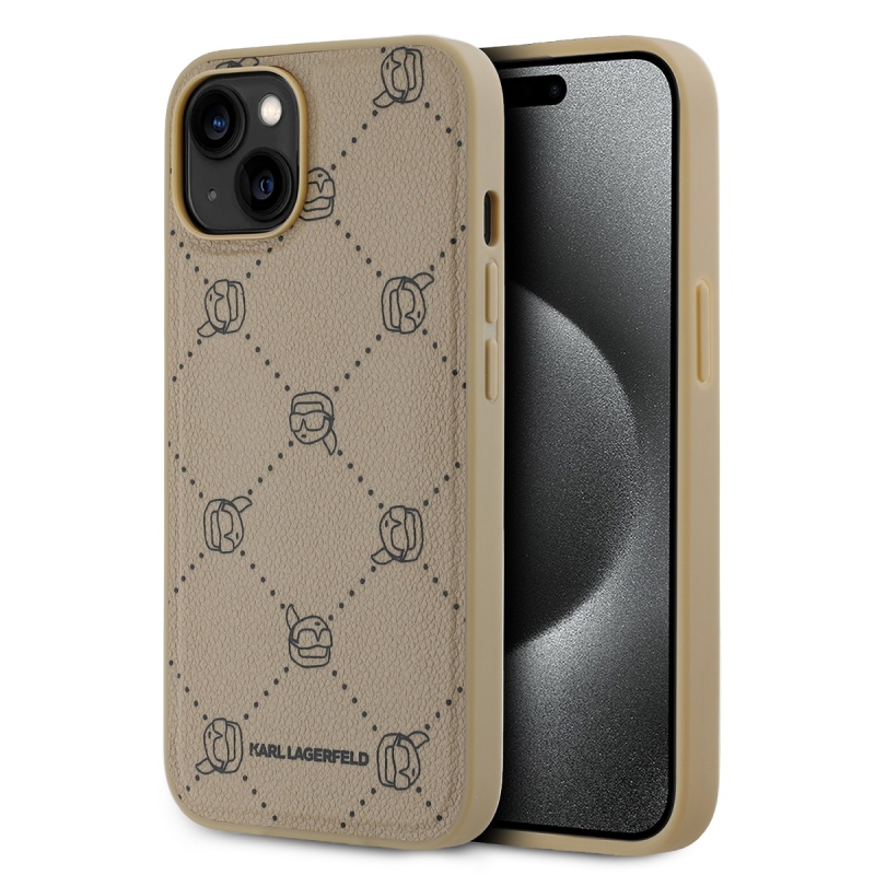 Karl Lagerfeld PU Karl Heads Pattern Magsafe Zadný Kryt pre iPhone 14 Beige