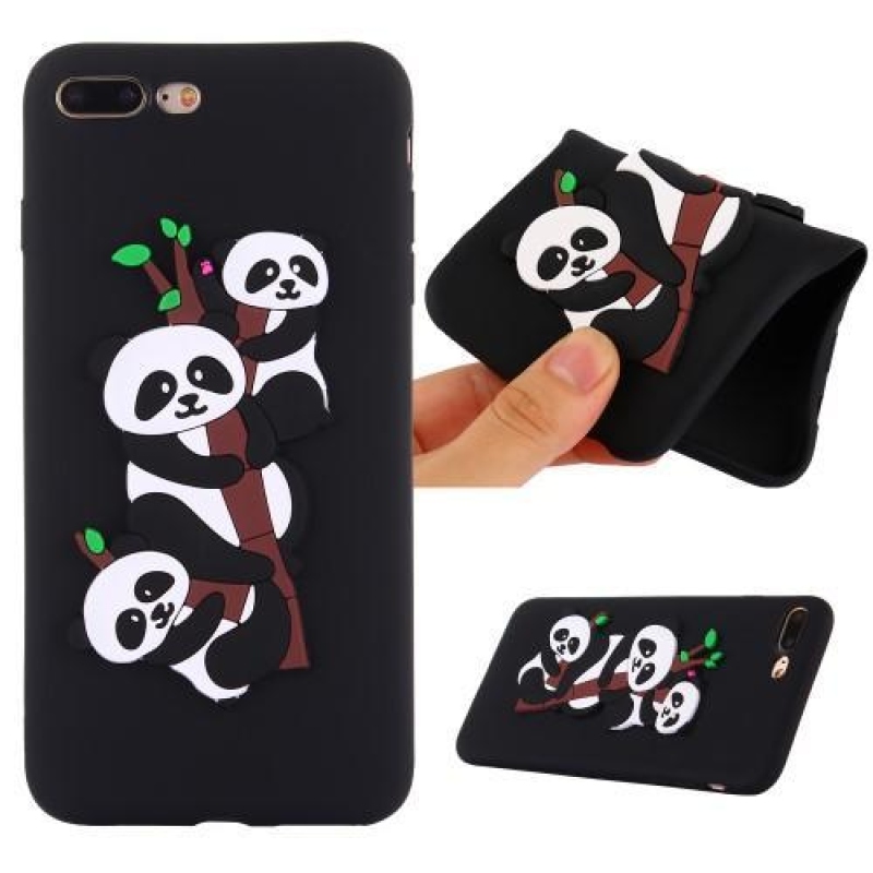 Panda 3D silikónový obal na iPhone 7 Plus a iPhone 8 Plus - čierny