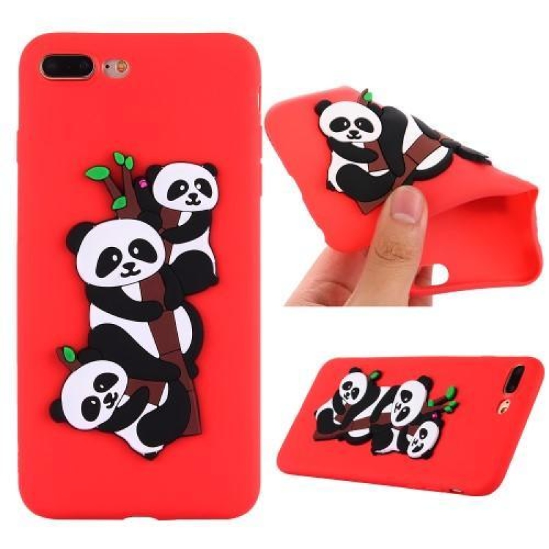 Panda 3D silikónový obal na iPhone 7 Plus a iPhone 8 Plus - červený