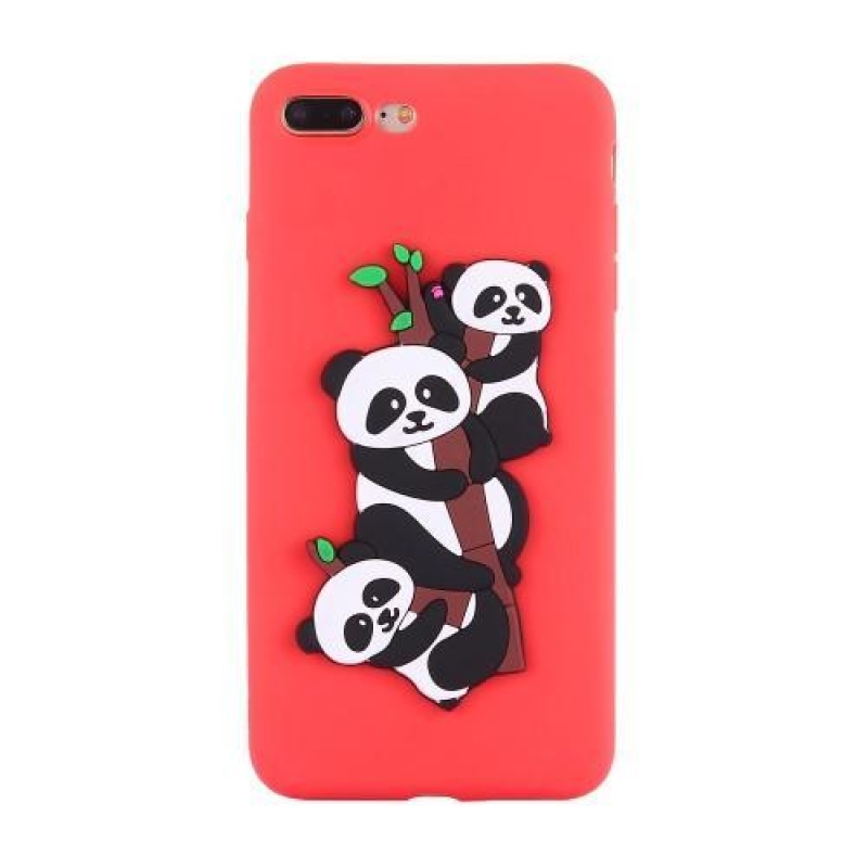 Panda 3D silikónový obal na iPhone 7 Plus a iPhone 8 Plus - červený