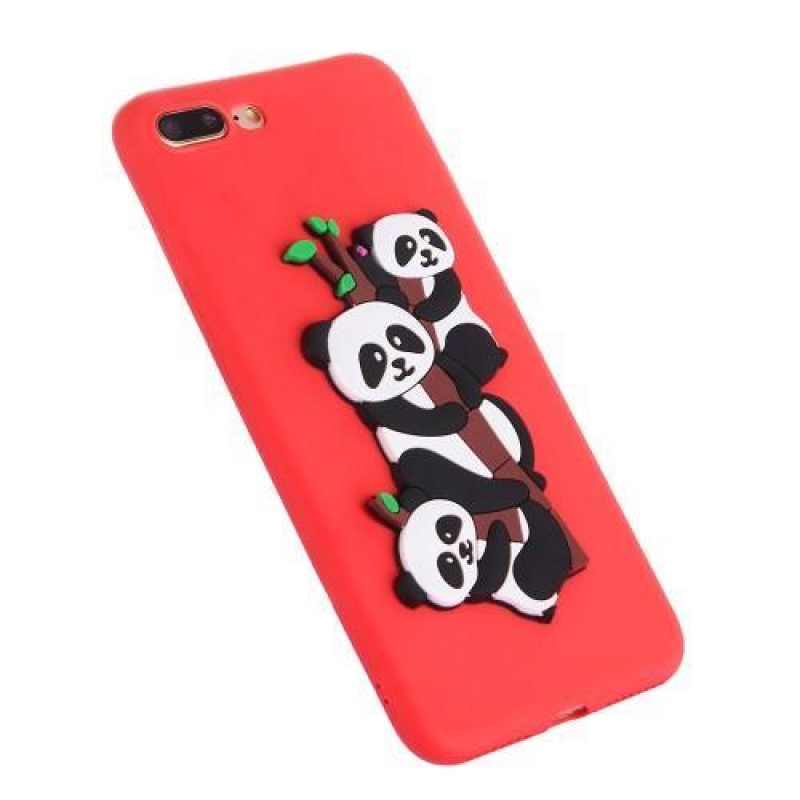 Panda 3D silikónový obal na iPhone 7 Plus a iPhone 8 Plus - červený