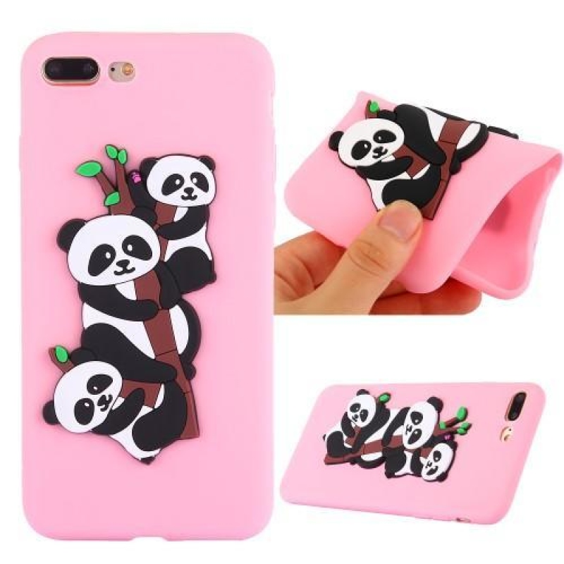 Panda 3D silikónový obal na iPhone 7 Plus a iPhone 8 Plus - ružový