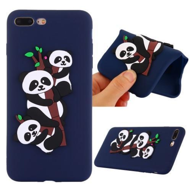 Panda 3D silikónový obal na iPhone 7 Plus a iPhone 8 Plus - tmavomodrý