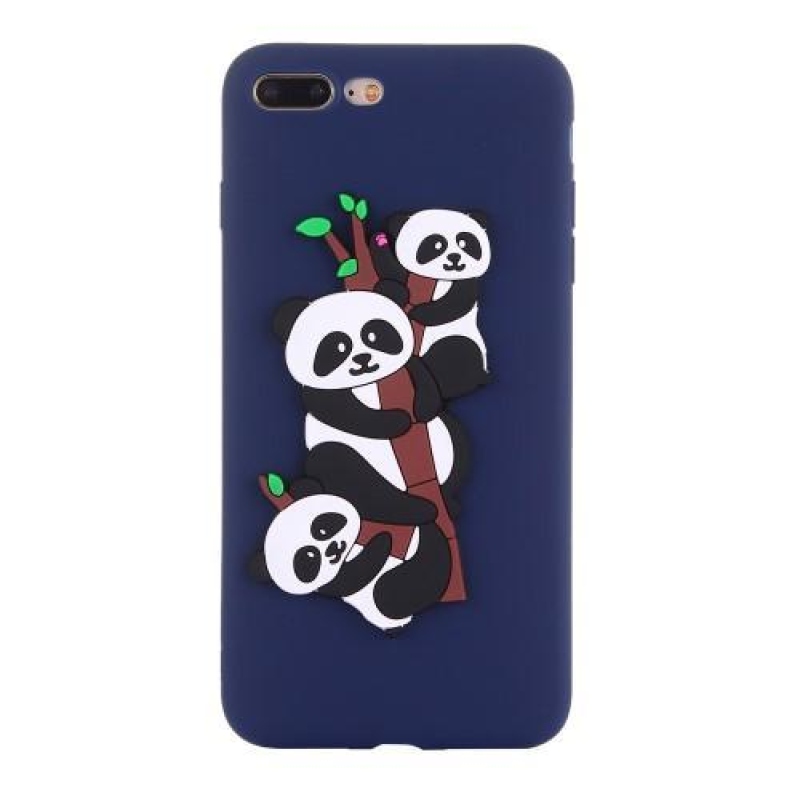 Panda 3D silikónový obal na iPhone 7 Plus a iPhone 8 Plus - tmavomodrý