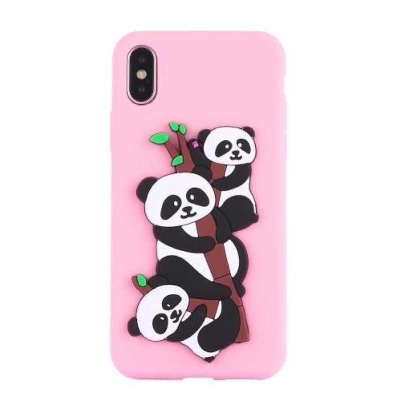 Panda 3D silikónový obal na iPhone X - ružový
