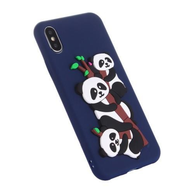 Panda 3D silikónový obal na iPhone X - tmavomodrý