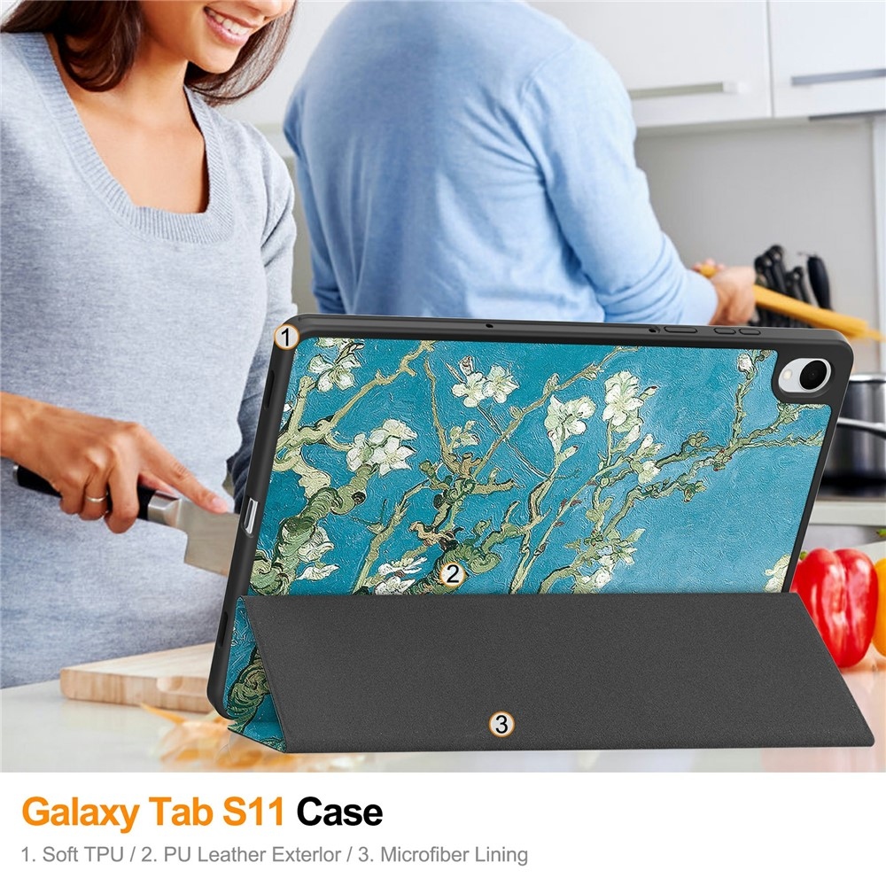 Patte chytré zatváracie púzdro na Samsung Galaxy Tab S11 - biele kvety