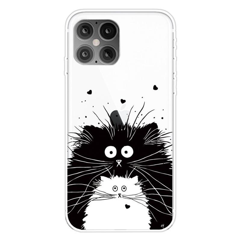 Patte gélový obal pre mobil iPhone 12 Pro / 12 - biela a čierna mačka