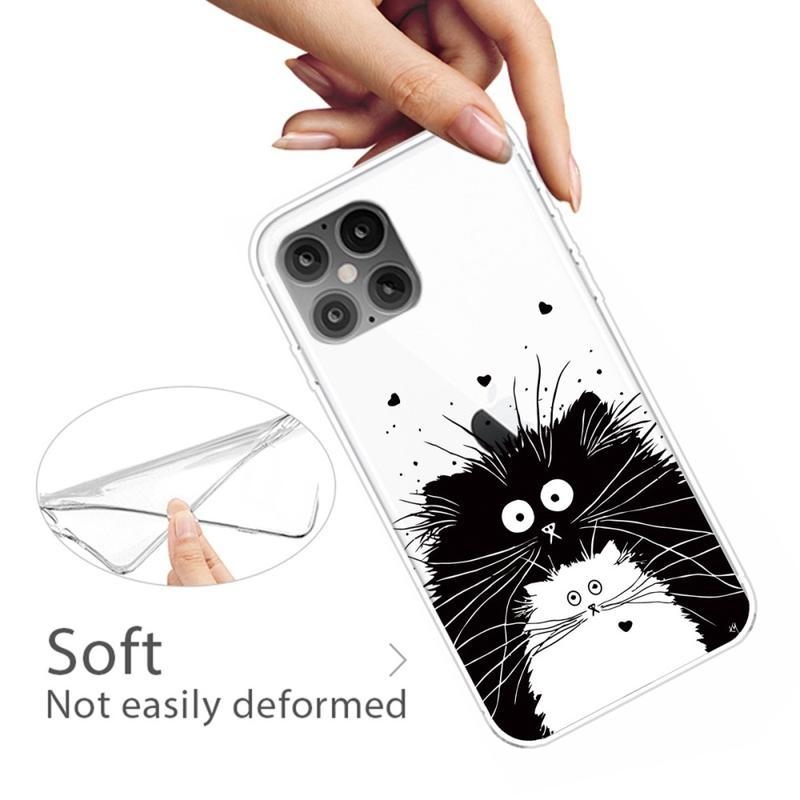 Patte gélový obal pre mobil iPhone 12 Pro / 12 - biela a čierna mačka