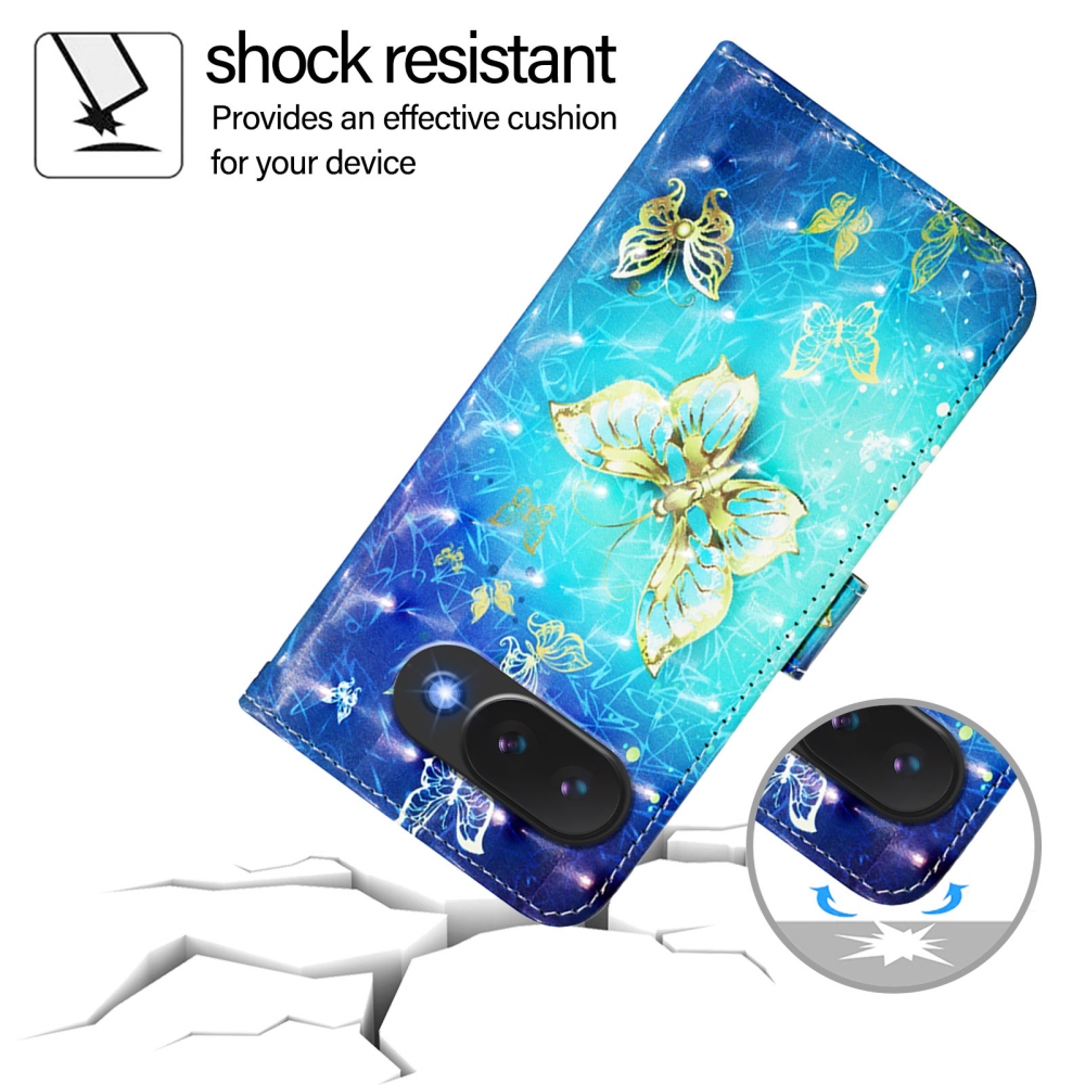 Patte knižkové púzdro na Google Pixel 10a - modrozlatí motýle