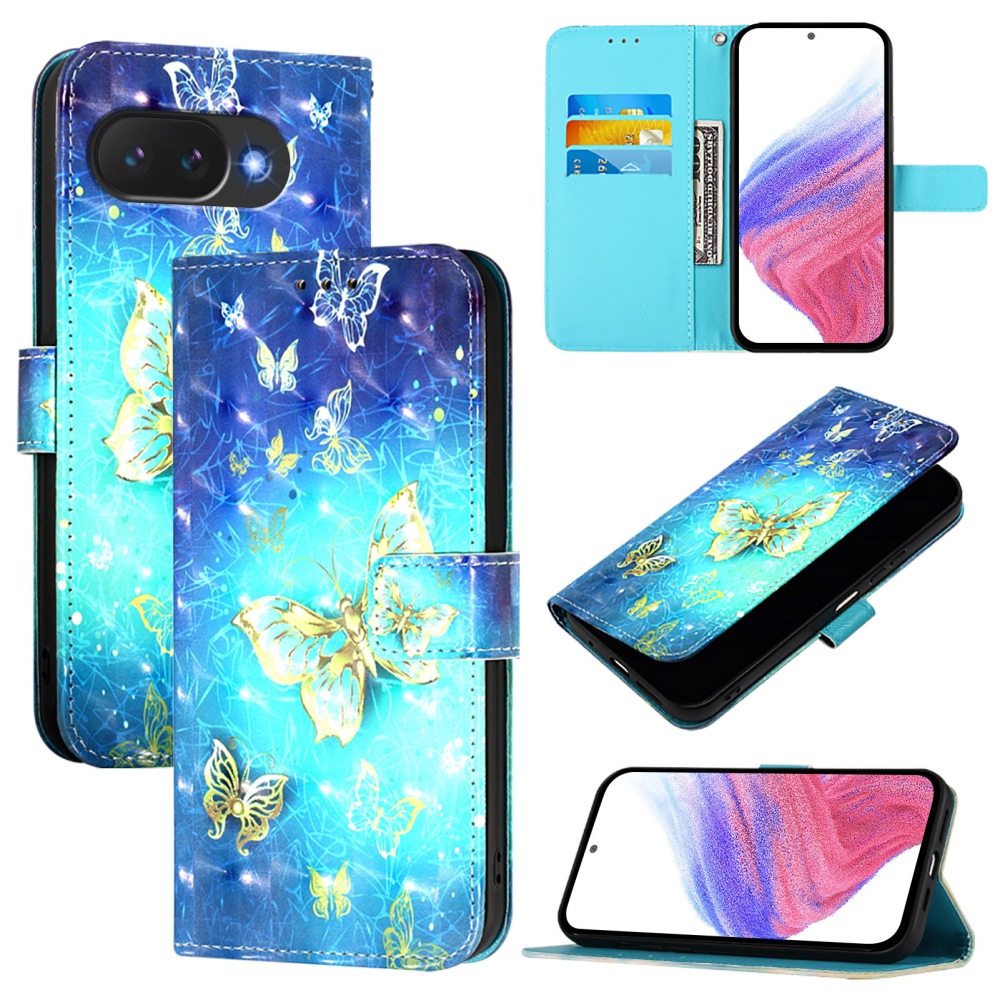 Patte knižkové púzdro na Google Pixel 10a - modrozlatí motýle