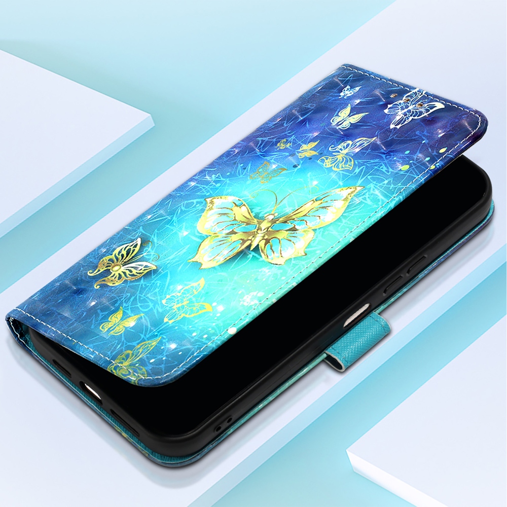 Patte knižkové púzdro na iPhone 18 Pro Max/17 Pro Max - modro-rozlatí motýle