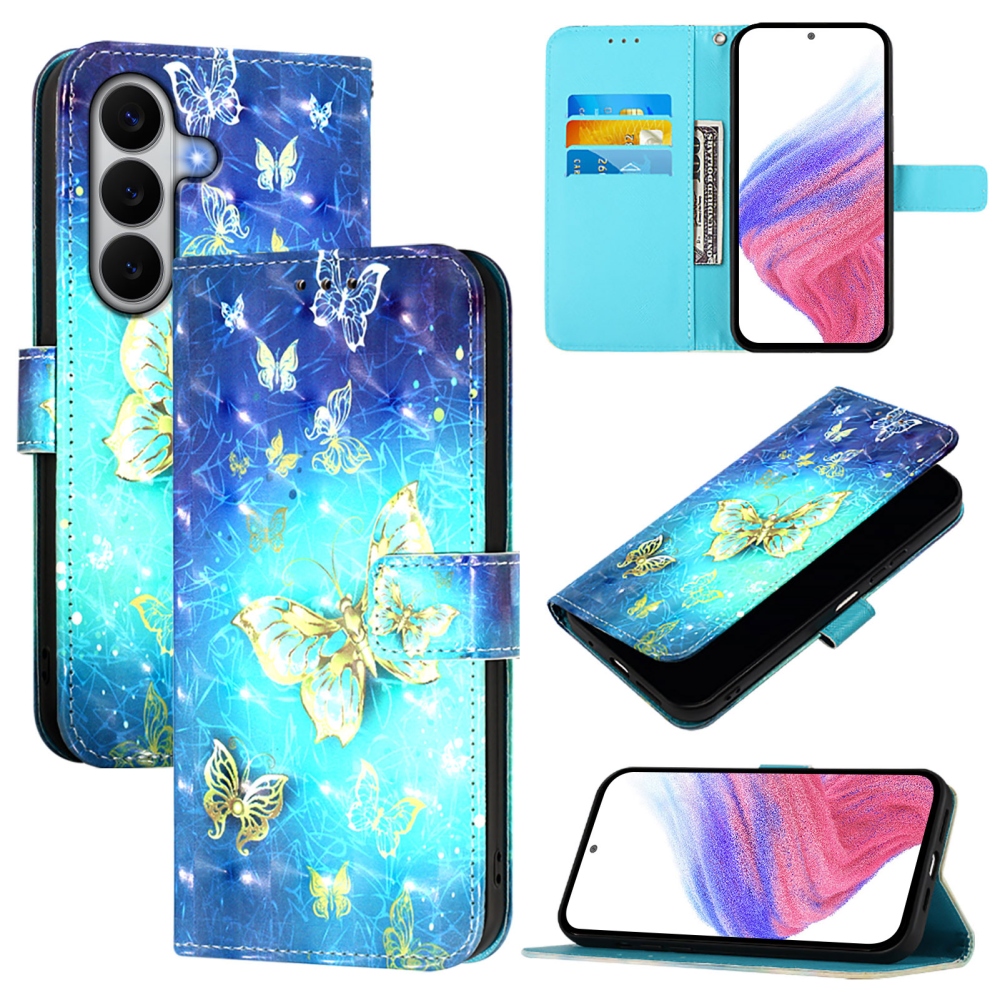 Päťte knižkové púzdro na Samsung Galaxy A27 - modrozlatí motýle
