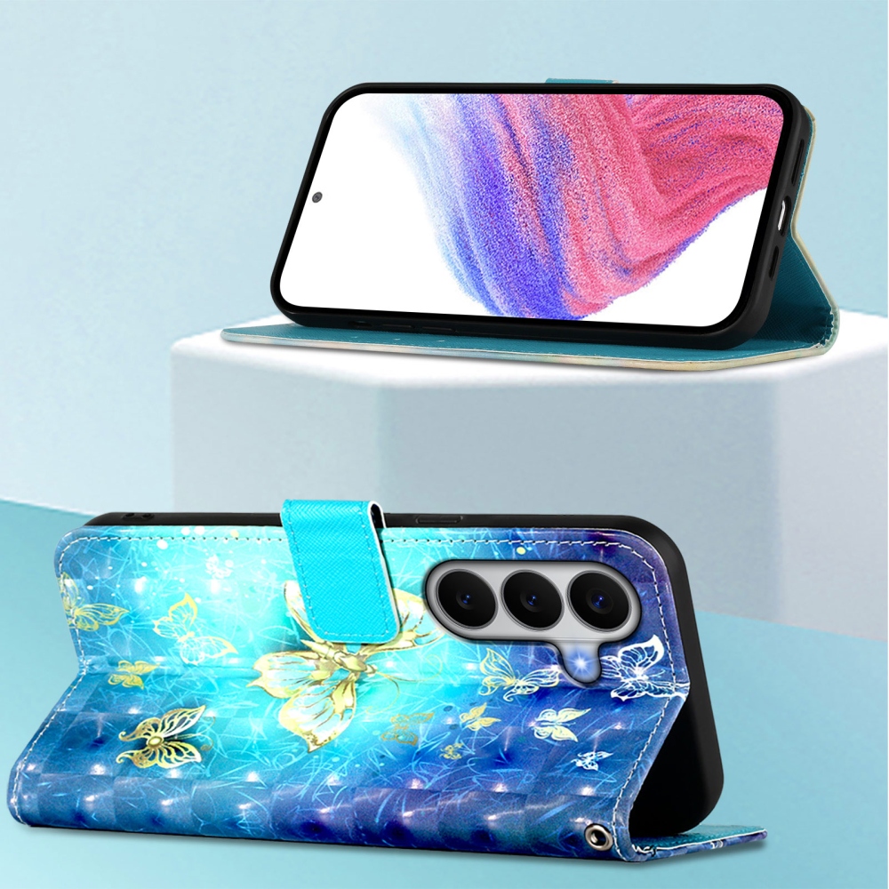 Päťte knižkové púzdro na Samsung Galaxy A27 - modrozlatí motýle
