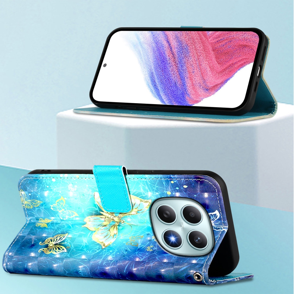 Päťte knižkové púzdro na Xiaomi Poco M8 5G/Redmi Note 15 5G/Note 15 4G - modrozlatí motýle