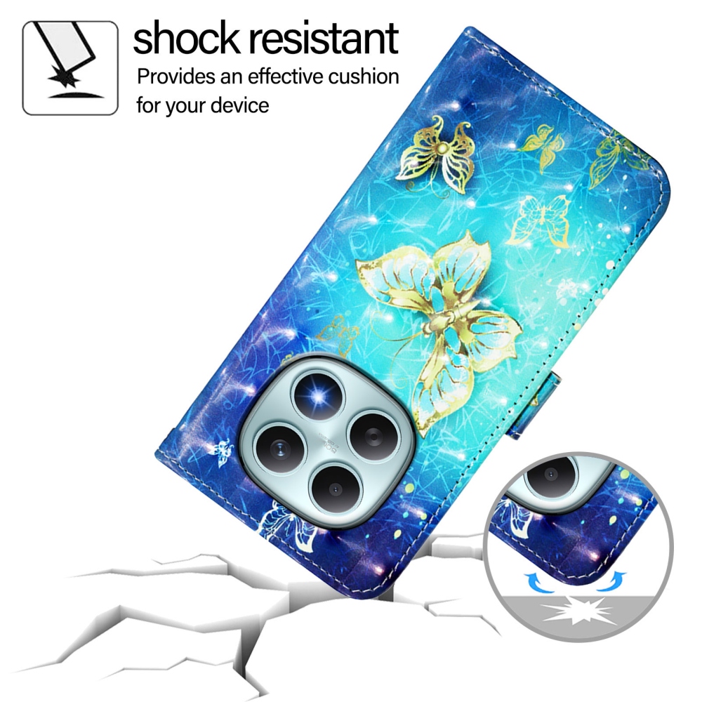 Päťte knižkové púzdro na Xiaomi Poco M8 5G/Redmi Note 15 5G/Note 15 4G - modrozlatí motýle