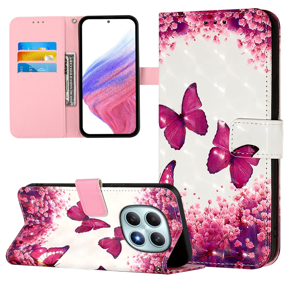 Patte knižkové puzdro na Xiaomi Poco M8 5G/Redmi Note 15 5G/Note 15 4G - ružoví motýle