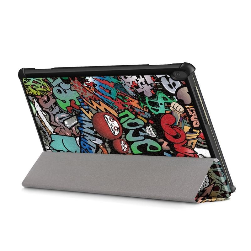 Patte polohovateľné PU kožené puzdro na tablet Lenovo Tab M10 - graffiti