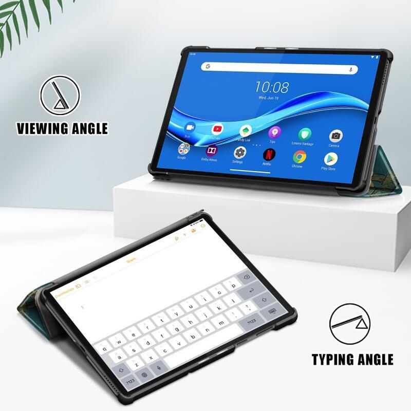 Patte polohovateľné PU kožené púzdro na tablet Lenovo Tab M10 HD 2. Gen X306F/X - biele kvety