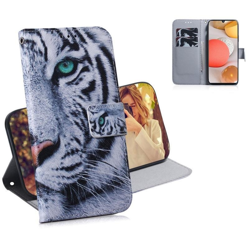 Patte PU kožené peněženkové puzdro na mobil Samsung Galaxy A42 5G - biely tiger