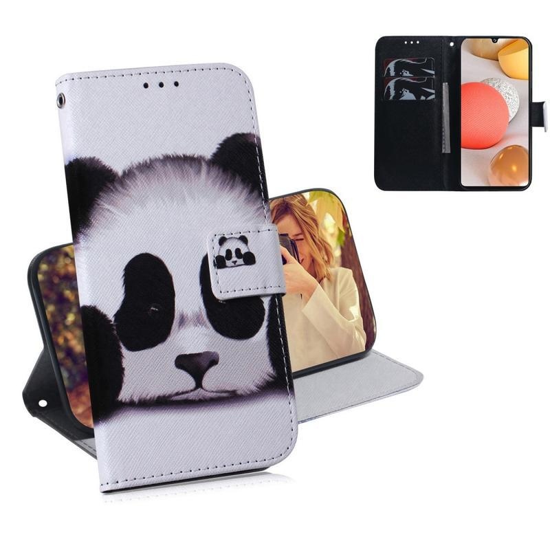 Patte PU kožené peněženkové puzdro na mobil Samsung Galaxy A42 5G - panda