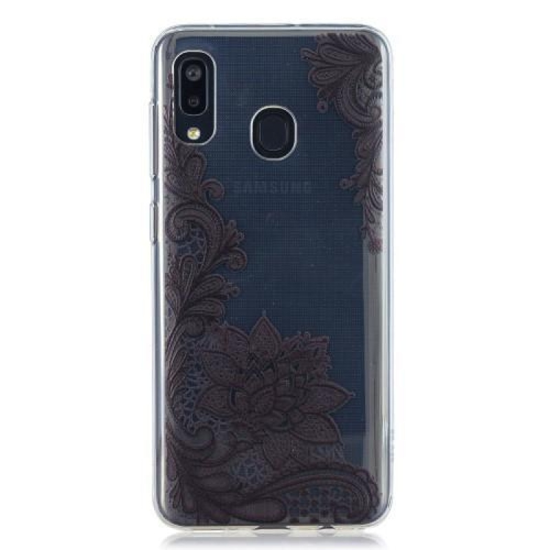 Pattern gélový obal na mobil Samsung Galaxy A20 / A30 - čierny kvet