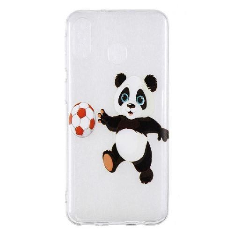 Pattern gélový obal na Samsung Galaxy M20 - panda hrajúci futbal