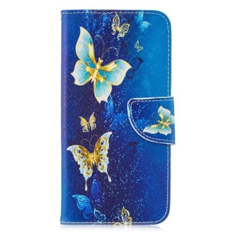 Pattern PU kožené peněženkové puzdro na mobil Huawei P30 Lite - modrý motýľ