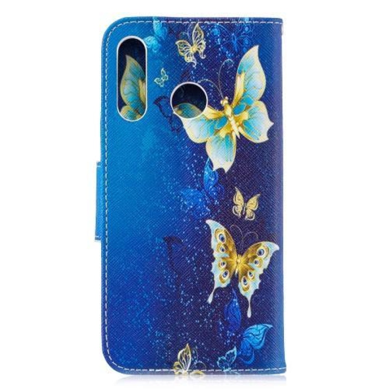 Pattern PU kožené peněženkové puzdro na mobil Huawei P30 Lite - modrý motýľ